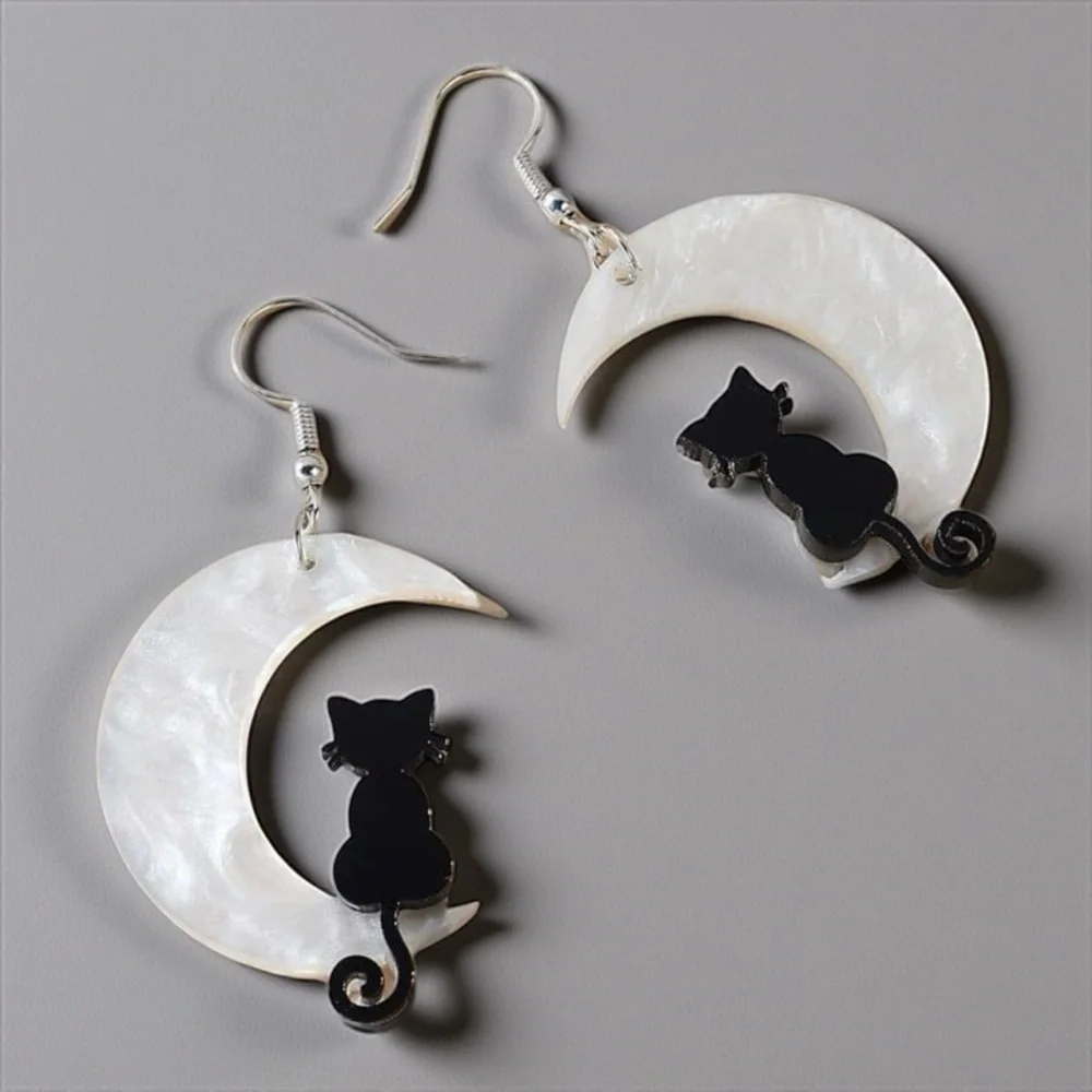 Bewitching Black Cat & Moon Earrings – Enchant Your Halloween Style! NWT Jewelry